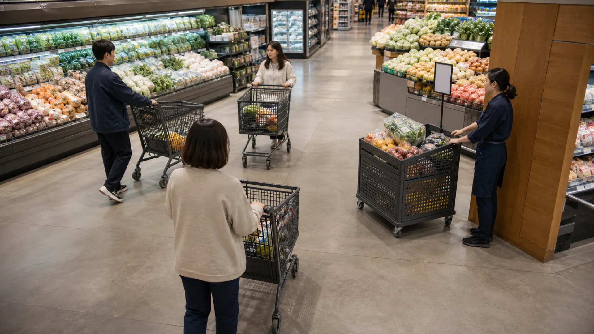 Large retail · Which aisle jams, and which route sits empty